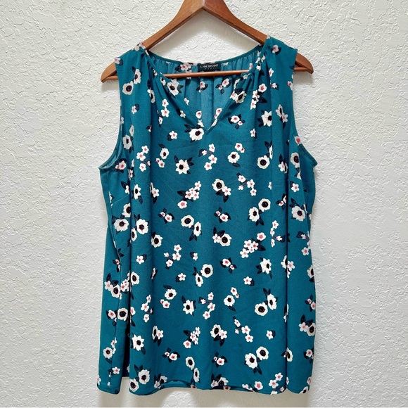 Lane Bryant Teal Floral Sleeveless Chiffon Blouse - Picture 1 of 5